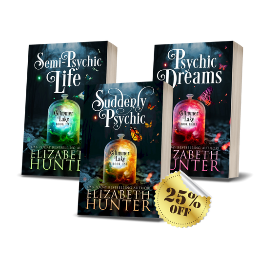 Three books from the 'Glimmer Lake' series by Elizabeth Hunter with a discount label on a white background.